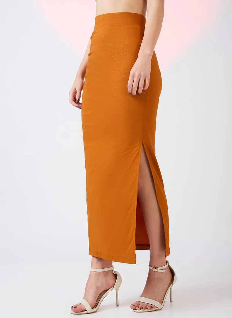 globus Globus Women High Rise Side Slit Bling Effect Maxi Pencil Party Skirt